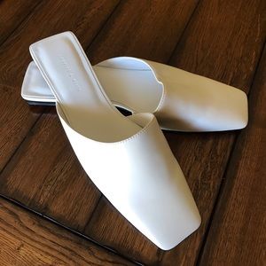 White square toed sandals